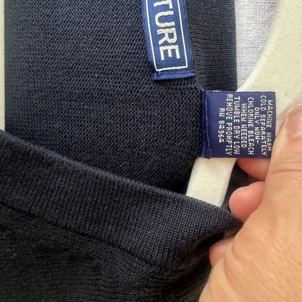 Structure Mens Navy Blue V-Neck Sweater 100%‎ Cotton Knit Pullover Large